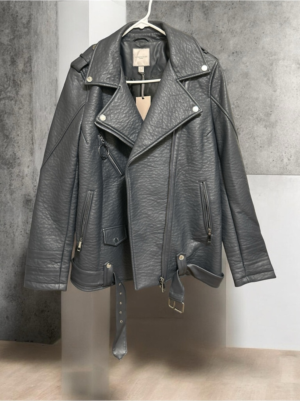 Women's Black Urbancode London faux Leather Moto Jacket with Zip Details